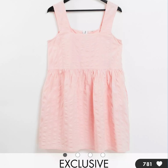 COLLUSION Pink Organic Cotton Seersucker Mini Apron Sundress- Never Worn - Picture 3 of 4
